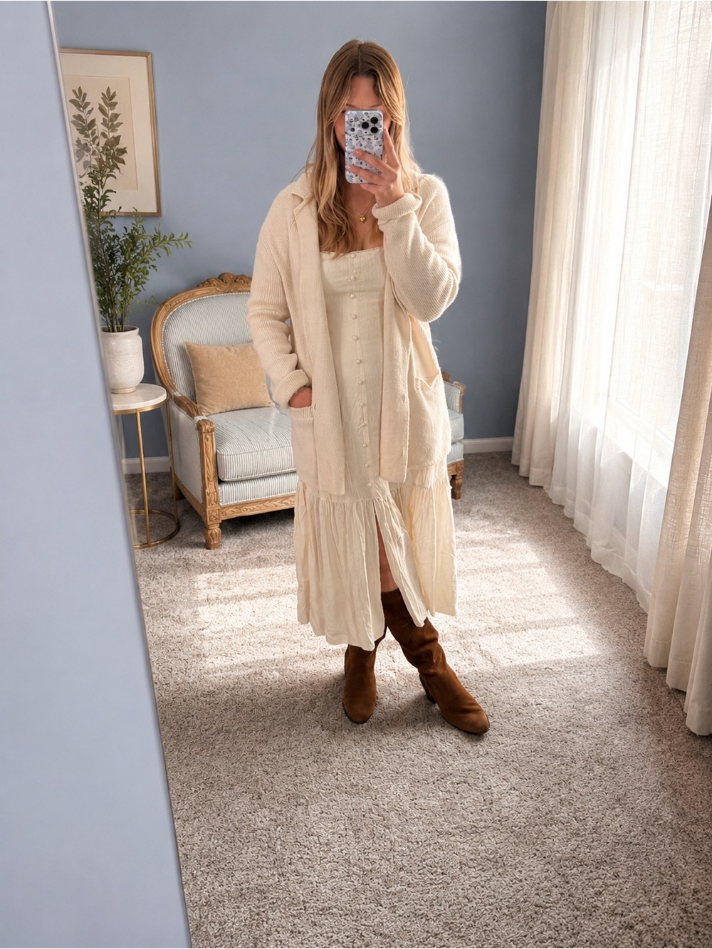 J. Crew Cream Open-Front Hooded Cardigan